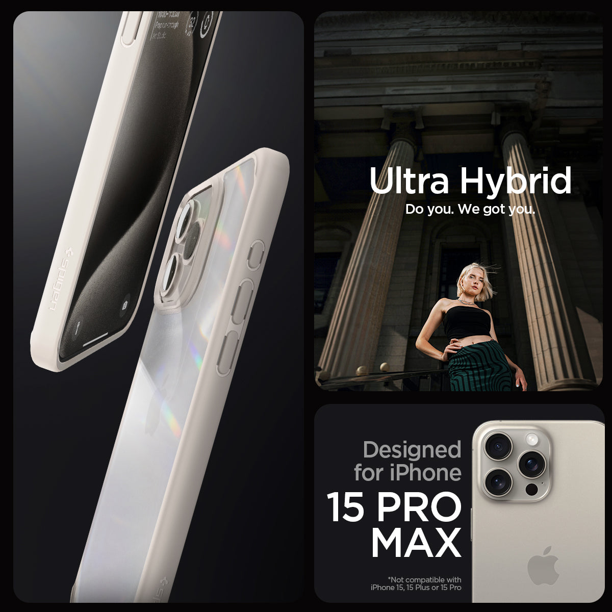 Spigen Ultra Hybrid, natural titanium - iPhone 15 Pro Max