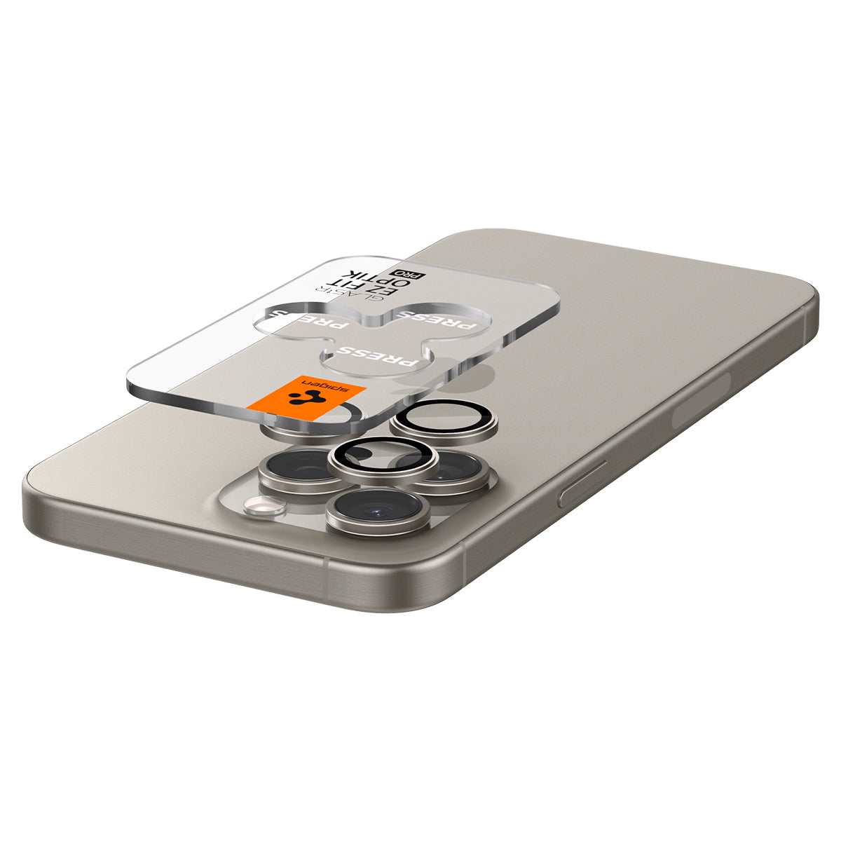 Spigen Glass tR EZ Fit Optik Pro 2 Pack, nature titanium - iPhone 15 Pro/15 Pro Max