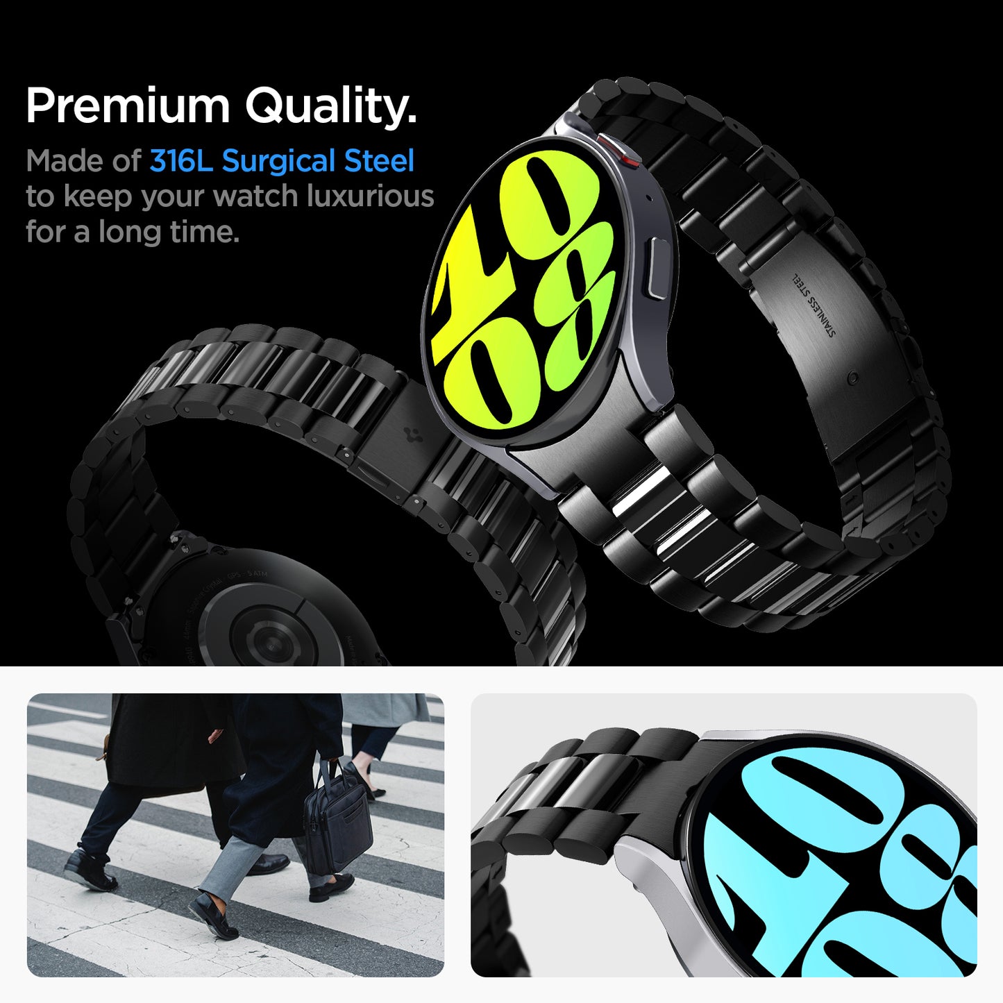 Spigen Modern Fit 316L Band, black - Samsung Galaxy Watch6 44m