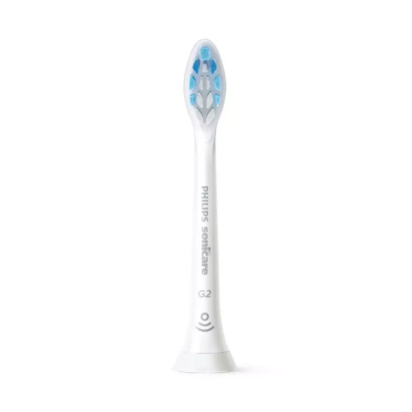 Das Bild zeigt die Philips Sonicare G2 Optimal Gum Care Aufsteckbürste in Weiß aus der Frontansicht.
