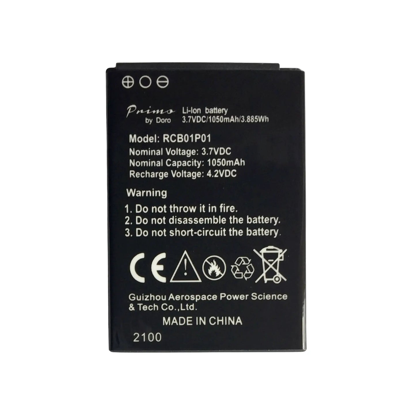 Auf diesem Produktbild wird der Doro Primo Akku RCB01P01 Li-Ion 3.7 Volt 1050 mAh abgebildet