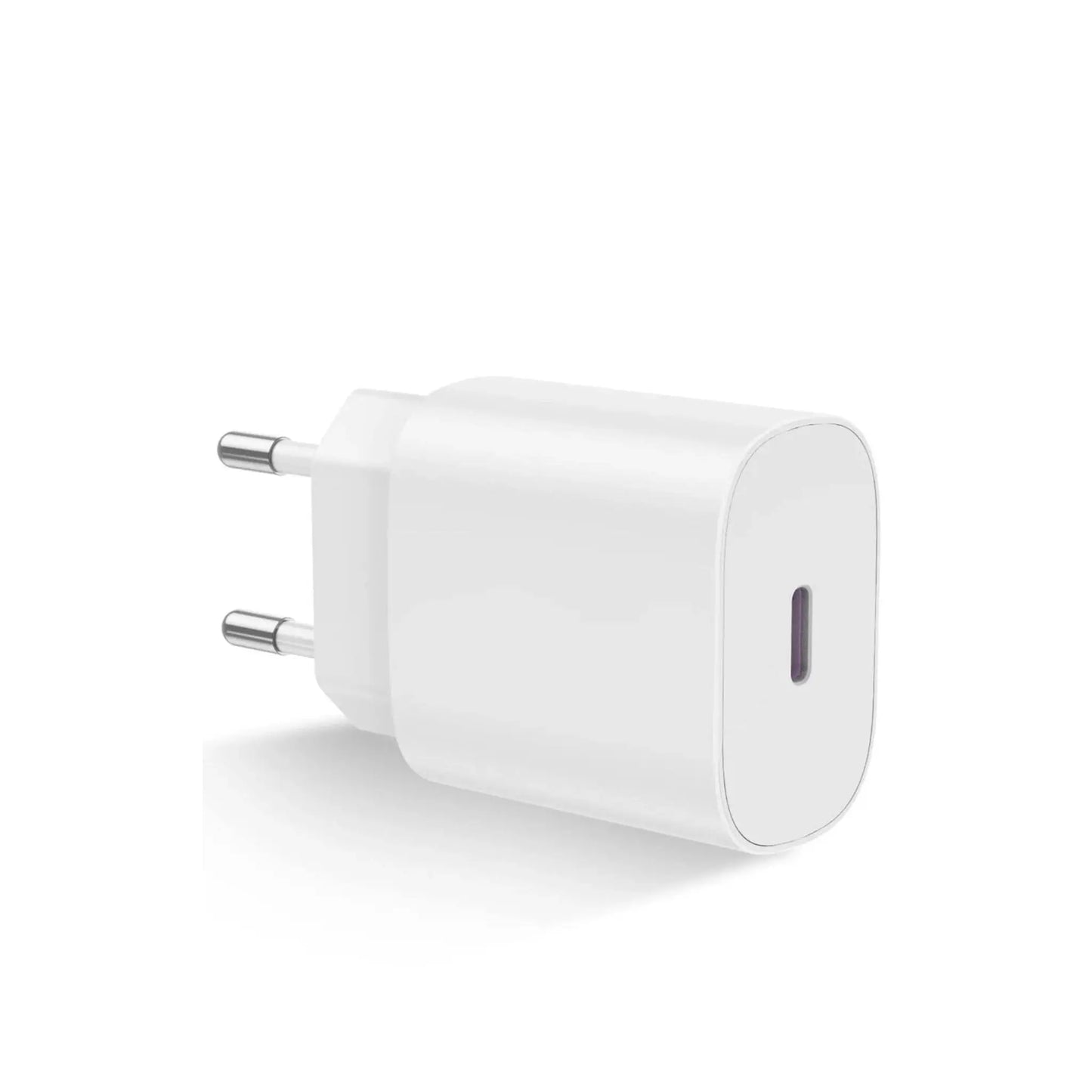 Das Bild zeigt das Firelia Ladegerät 20W USB-C in Weiß aus der Schrägansicht.