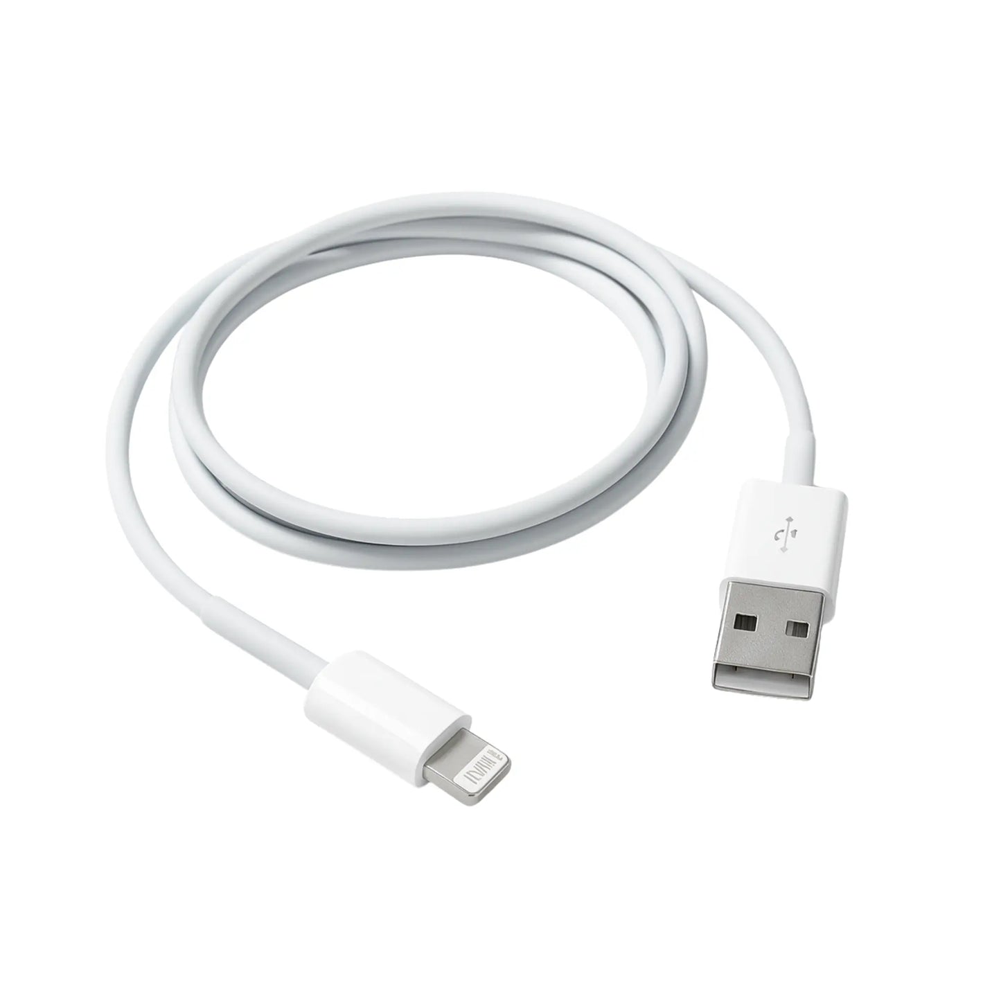 Das Bild zeigt das Firelia Ladekabel in Weiß mit einem Lightning Anschluss.