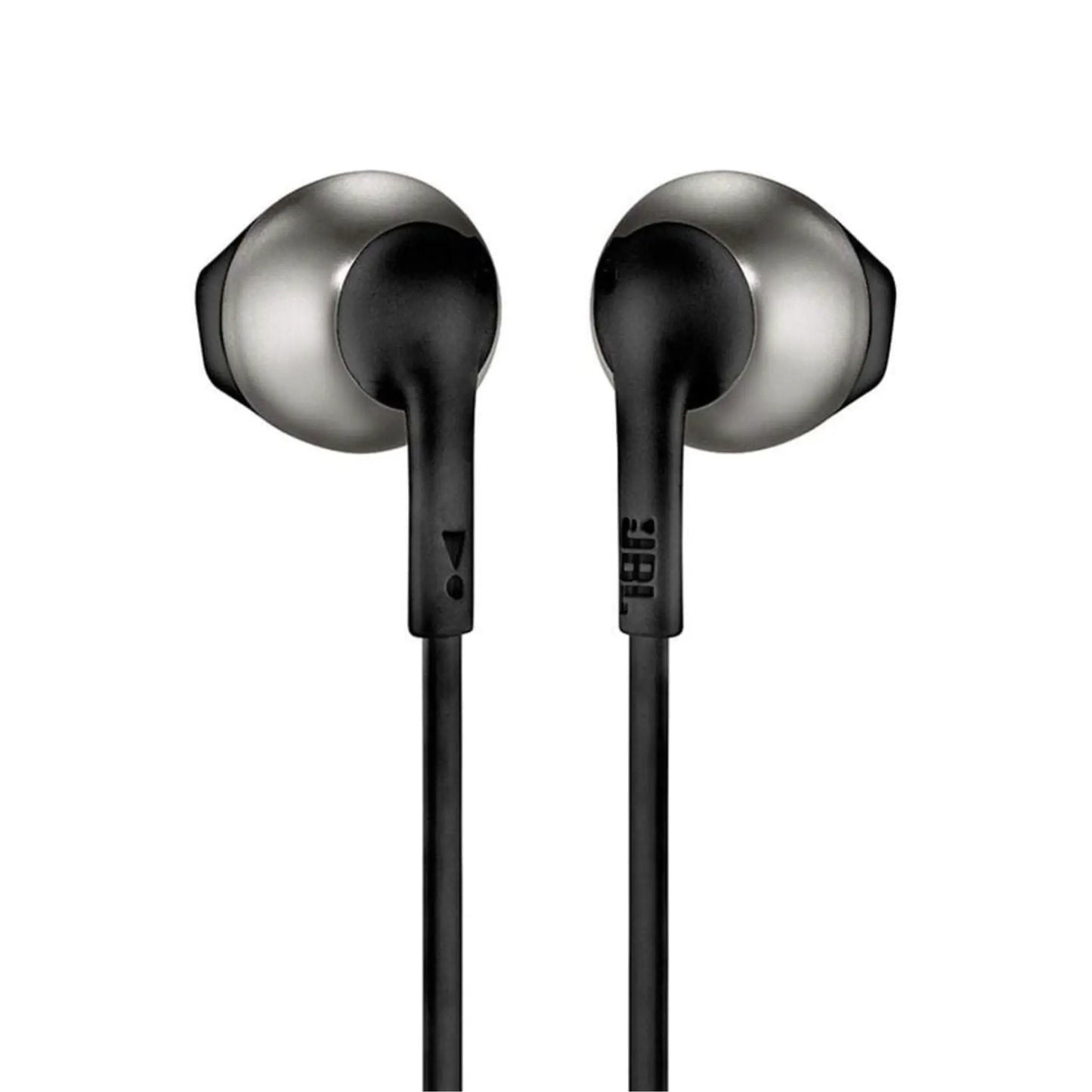 Das Bild zeigt die JBL Tune 205 In-Ear-Kopfhörer in Schwarz aus der Detailansicht.