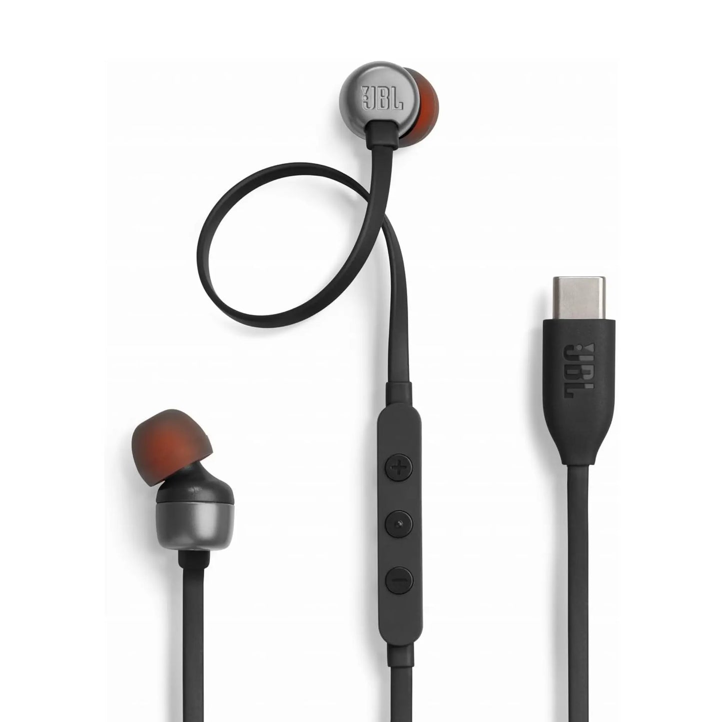 Das Bild zeigt die JBL Tune 310C In-Ear-Kopfhörer in Grau aus der Frontansicht.