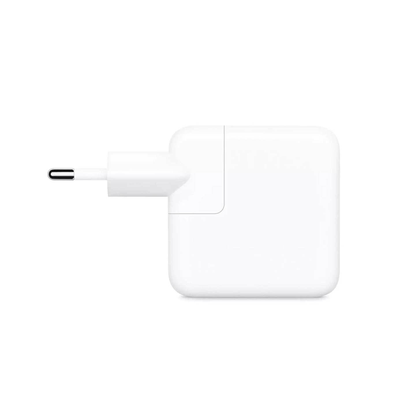 Das Bild zeigt das Ladegerät 35W Duo USB-C Netzteil in Weiß aus der Seitenansicht.