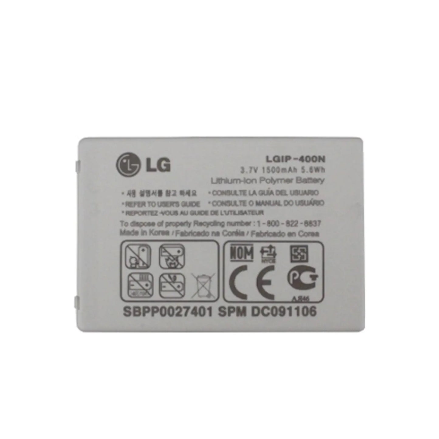 Auf diesem Produktbild wird der LG Akku LGIP-400N Lithium-Ion Polymer 3.7 Volt 1500 mAh abgebildet