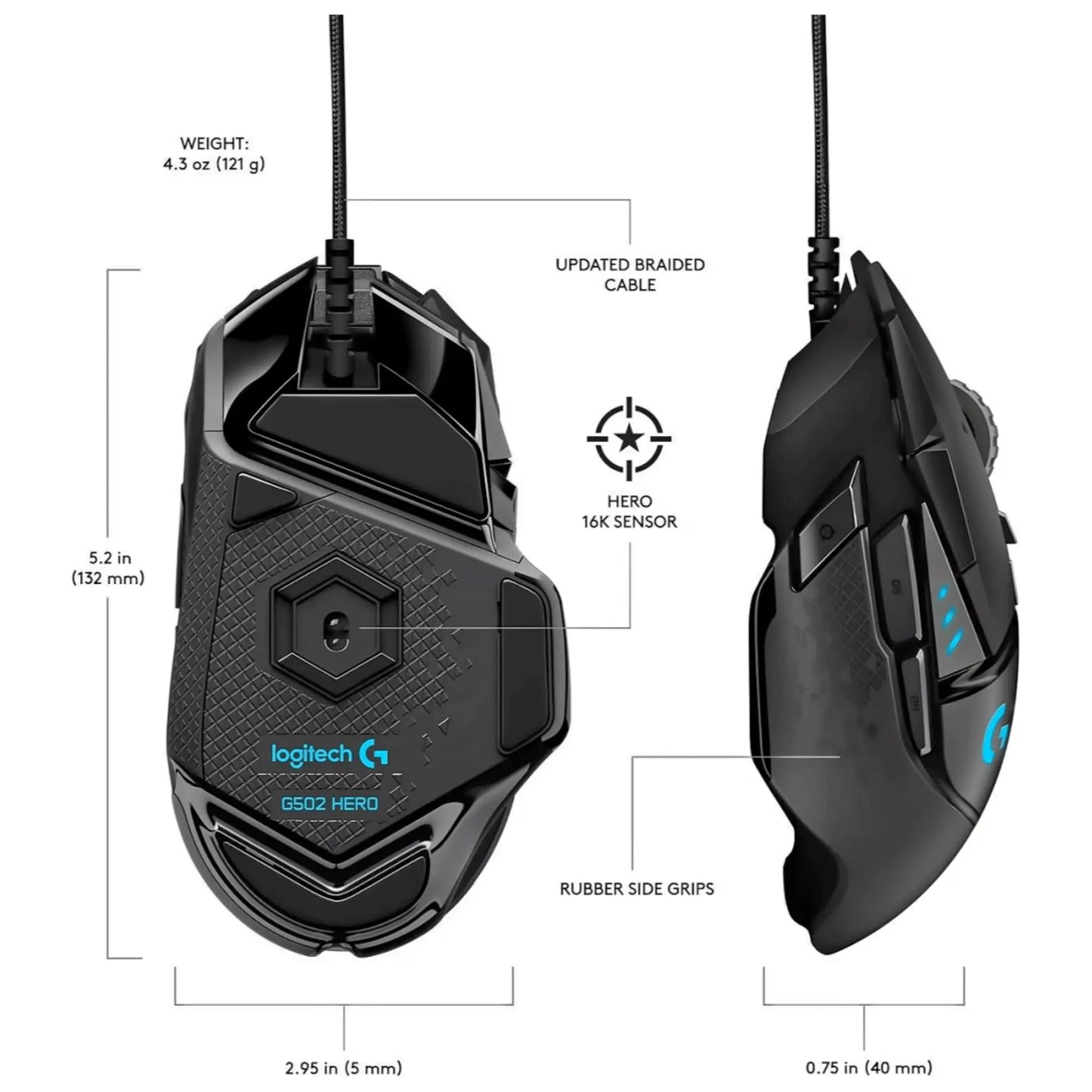 Logitech G502 HERO Gaming Maus mit präziser Sensorsteuerung und ergonomischem Design.