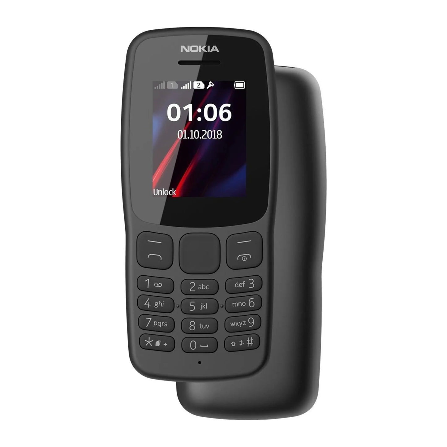 Das Bild zeigt das Nokia 106 (2018/2019) Handy in der Frontansicht.