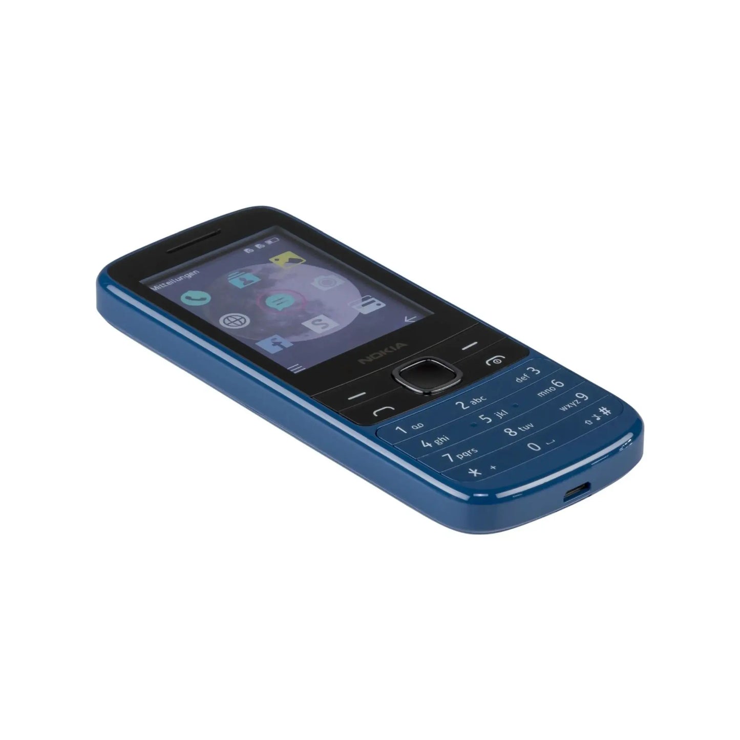 Das Bild zeigt das Nokia 225 4G (2020) Handyin Blau aus der Seitenansicht.