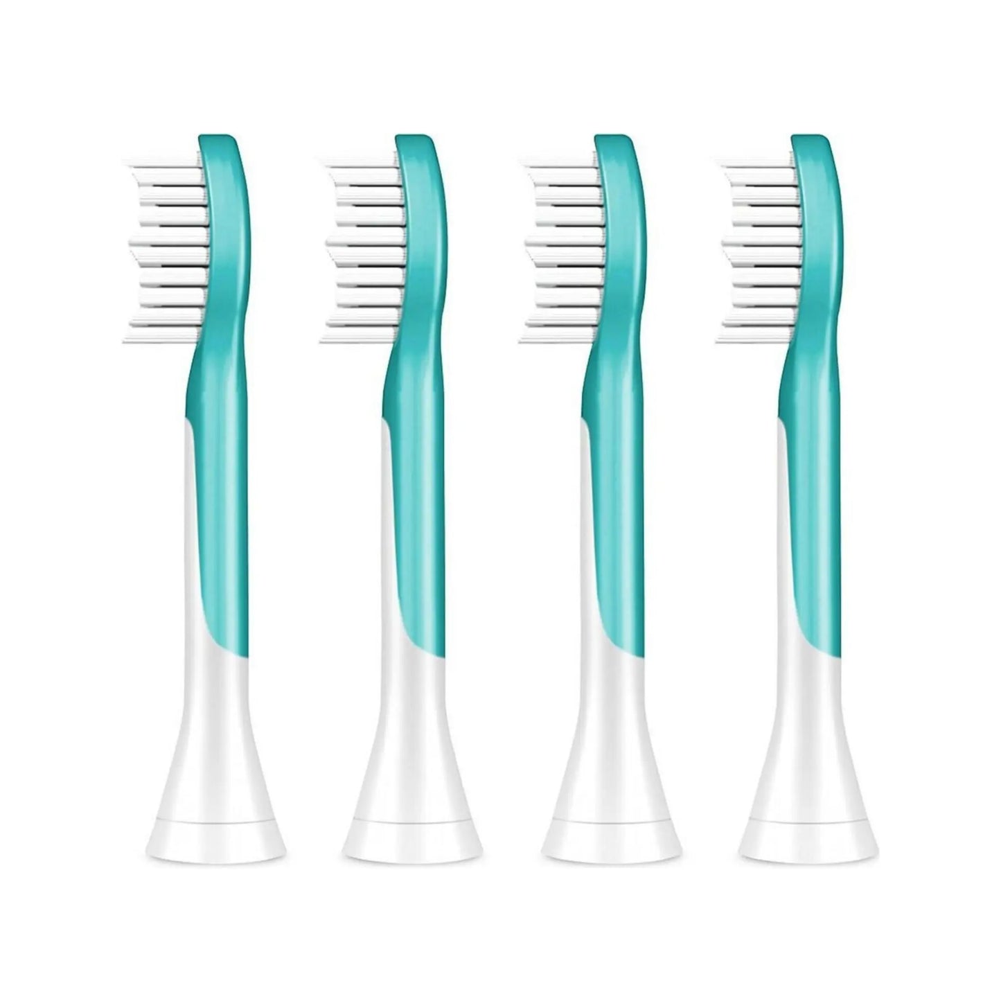 Das Bild zeigt die Philips HX6034/33 Kids ab 7 Jahren Aufsteckbürsten im 4er Pack aus der Seitenansicht.