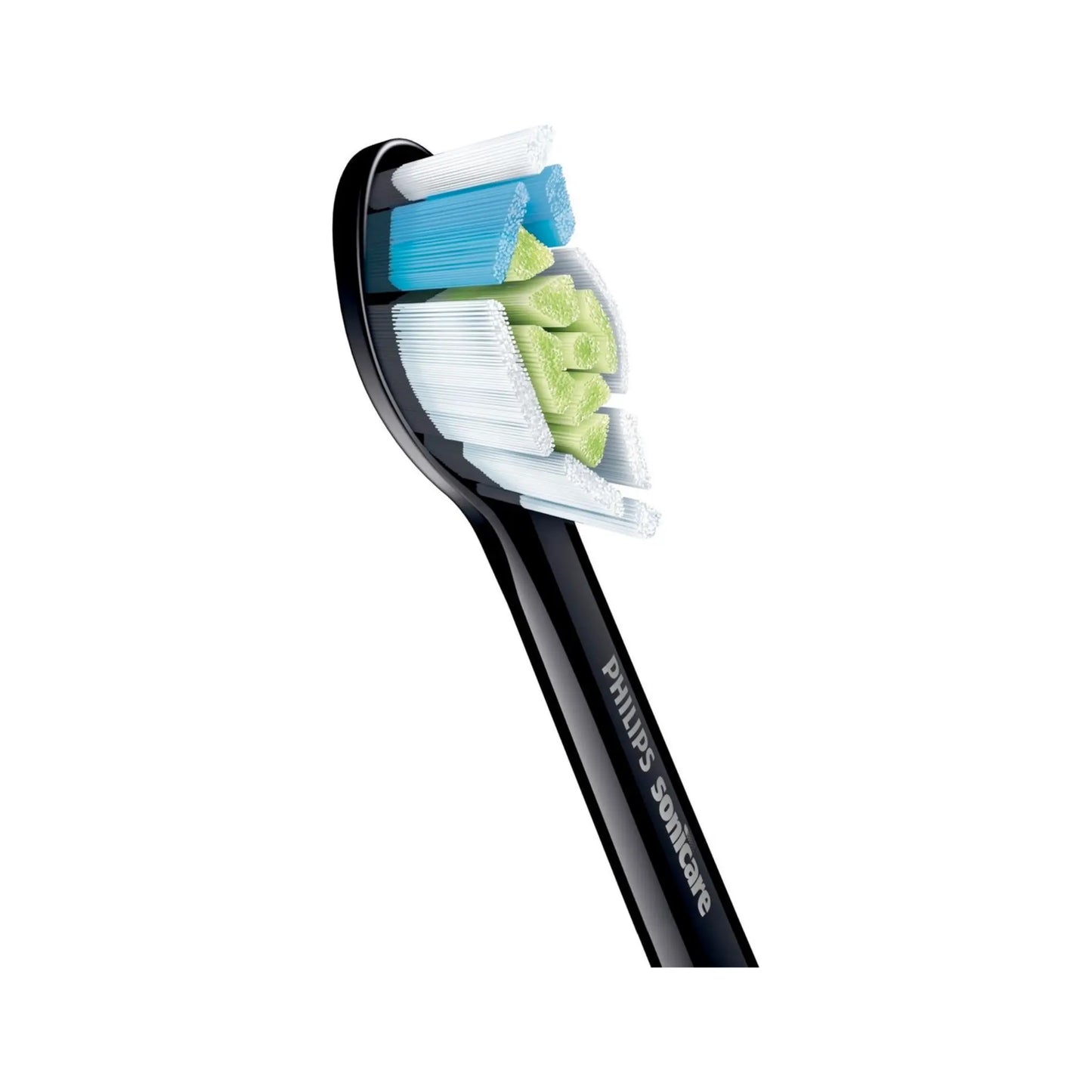 Das Bild zeigt die Philips Sonicare W2 Optimal White Aufsteckbürste in Schwarz aus der Seitenansicht.