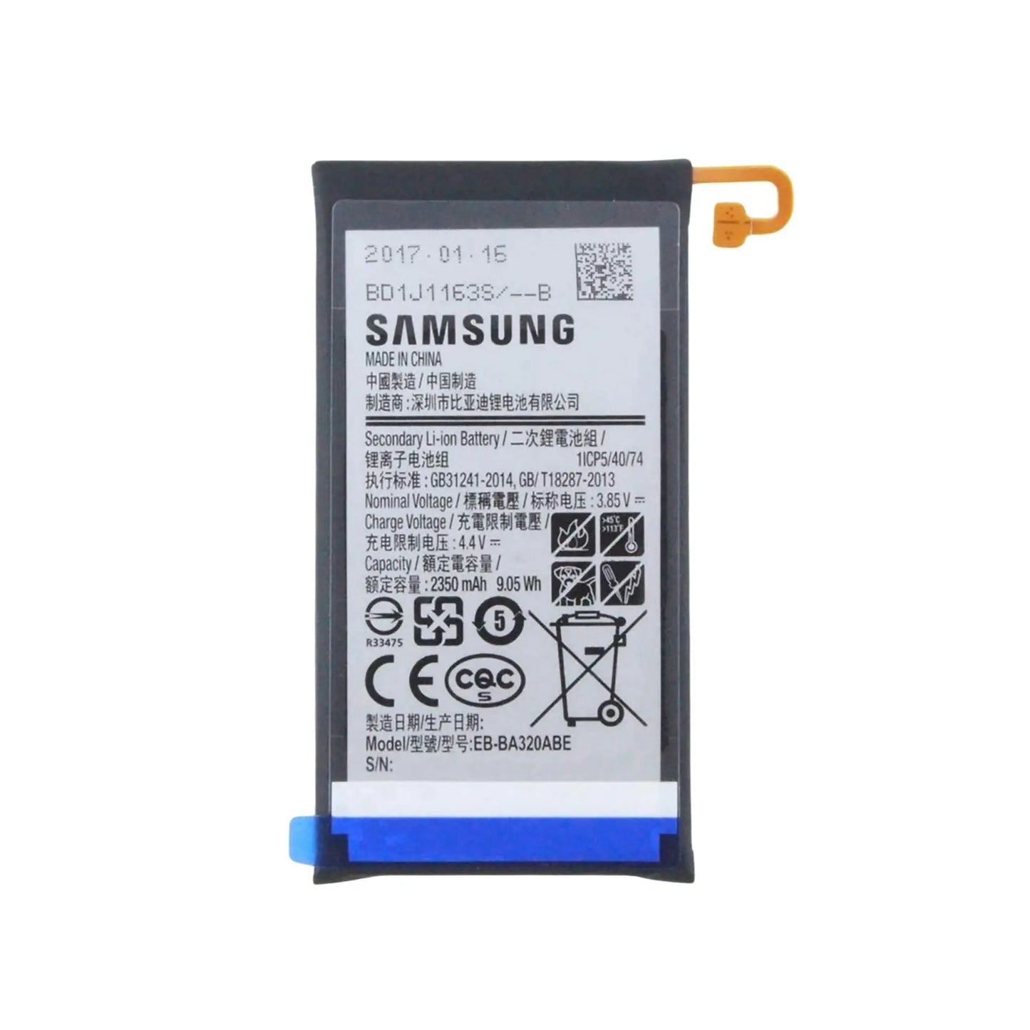 Auf diesem Produktbild wird der Samsung Akku EB-BA320ABE Li-Pol 3.85 Volt 2350 mAh abgebildet.