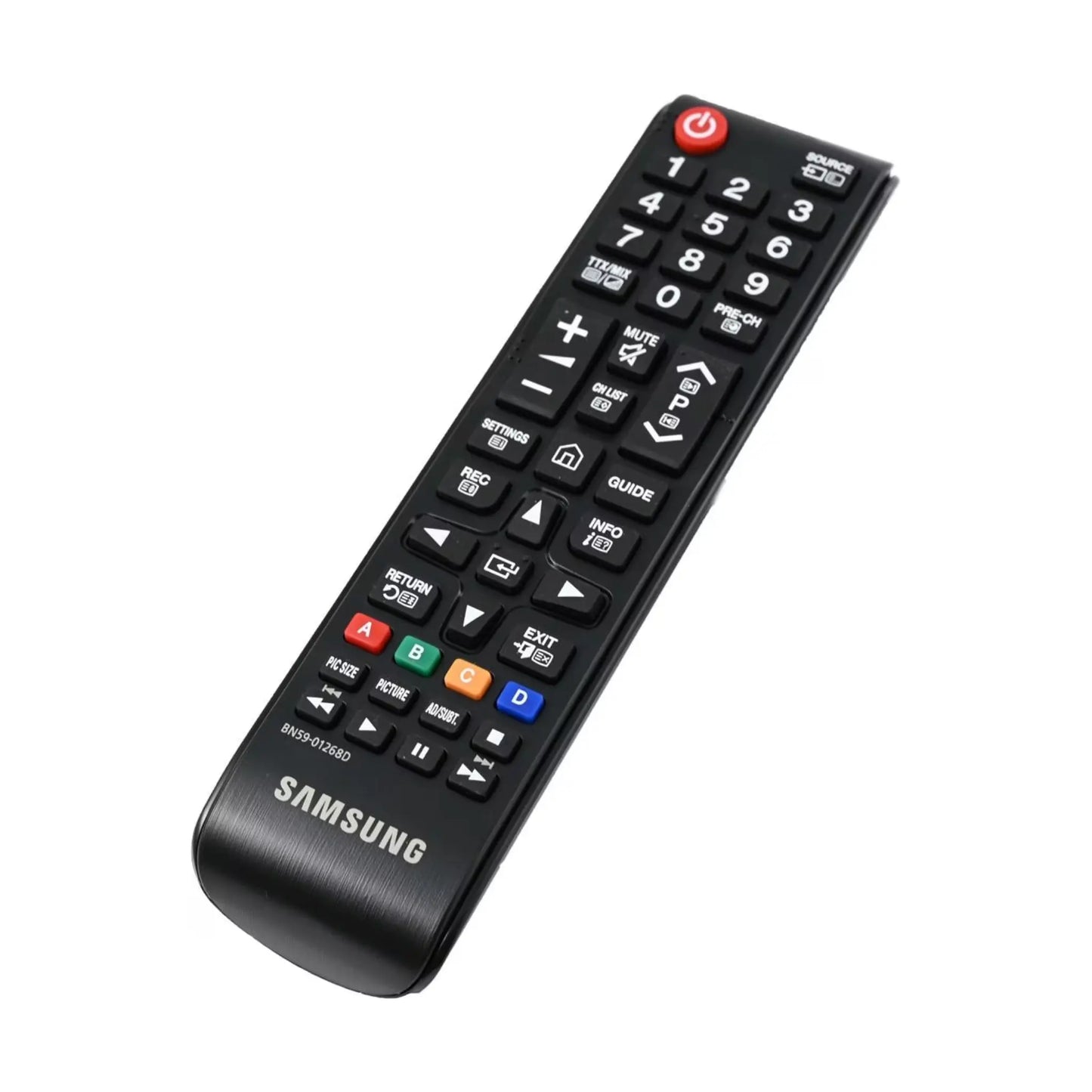 Das Bild zeigt die Samsung BN59-01268D Fernbedienung aus der Seitenansicht.