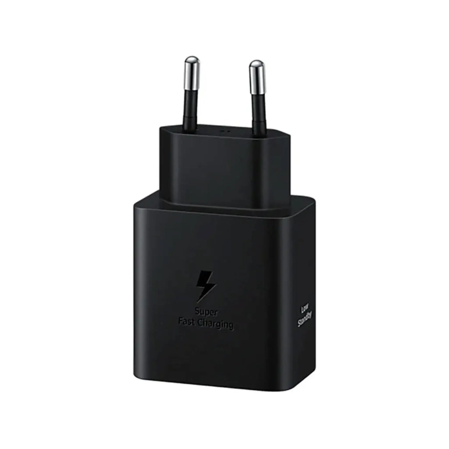 Das Bild zeigt das Samsung EP-T4511N Ladegerät 45W in Schwarz aus der Schrägansicht.
