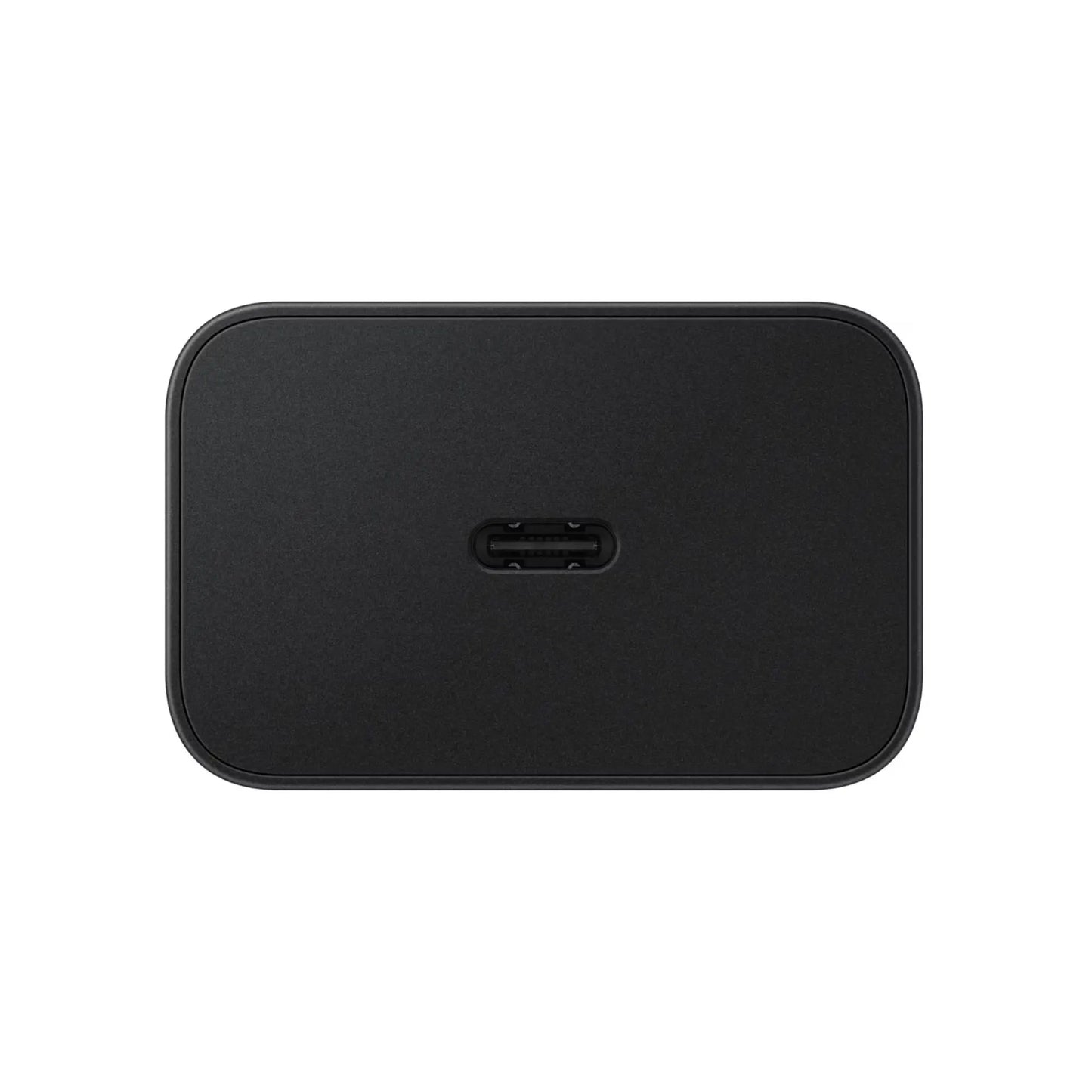 Das Bild zeigt das Samsung EP-T4511N Ladegerät 45W USB-C in Schwarz aus der Frontansicht.