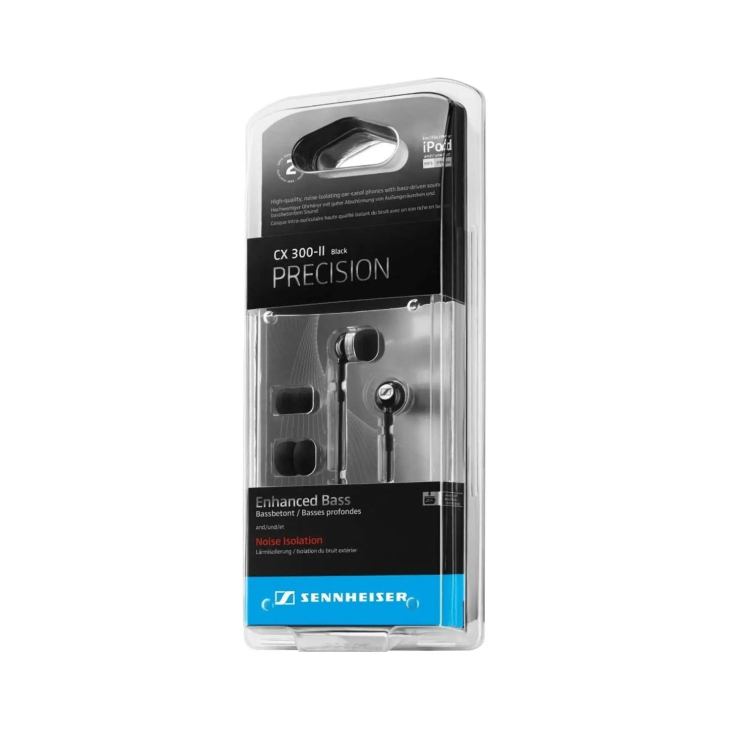 Das Bild zeigt die Sennheiser CX 300-II Precision In Ear-Kopfhörer in Schwarz.
