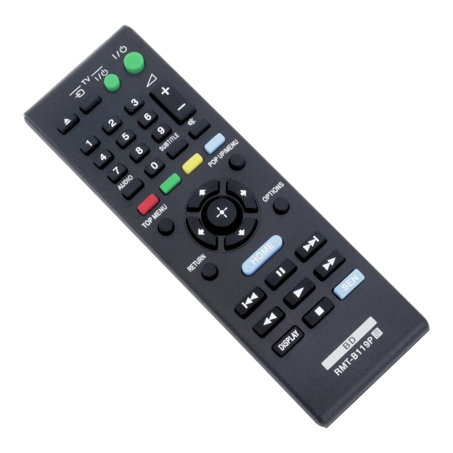 Das Bild zeigt die Sony RMT-B119A RMT-B119P Fernbedienung aus der Seitenansicht.