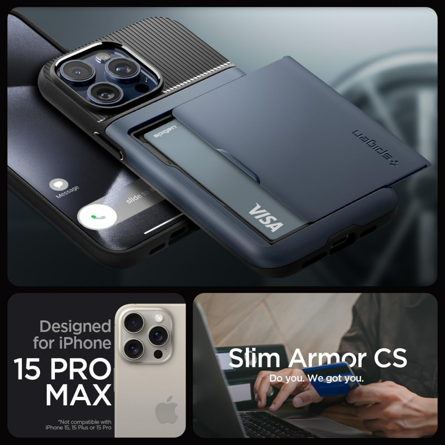 Spigen Slim Armor CS, metal slate - für iPhone 15 Pro Max