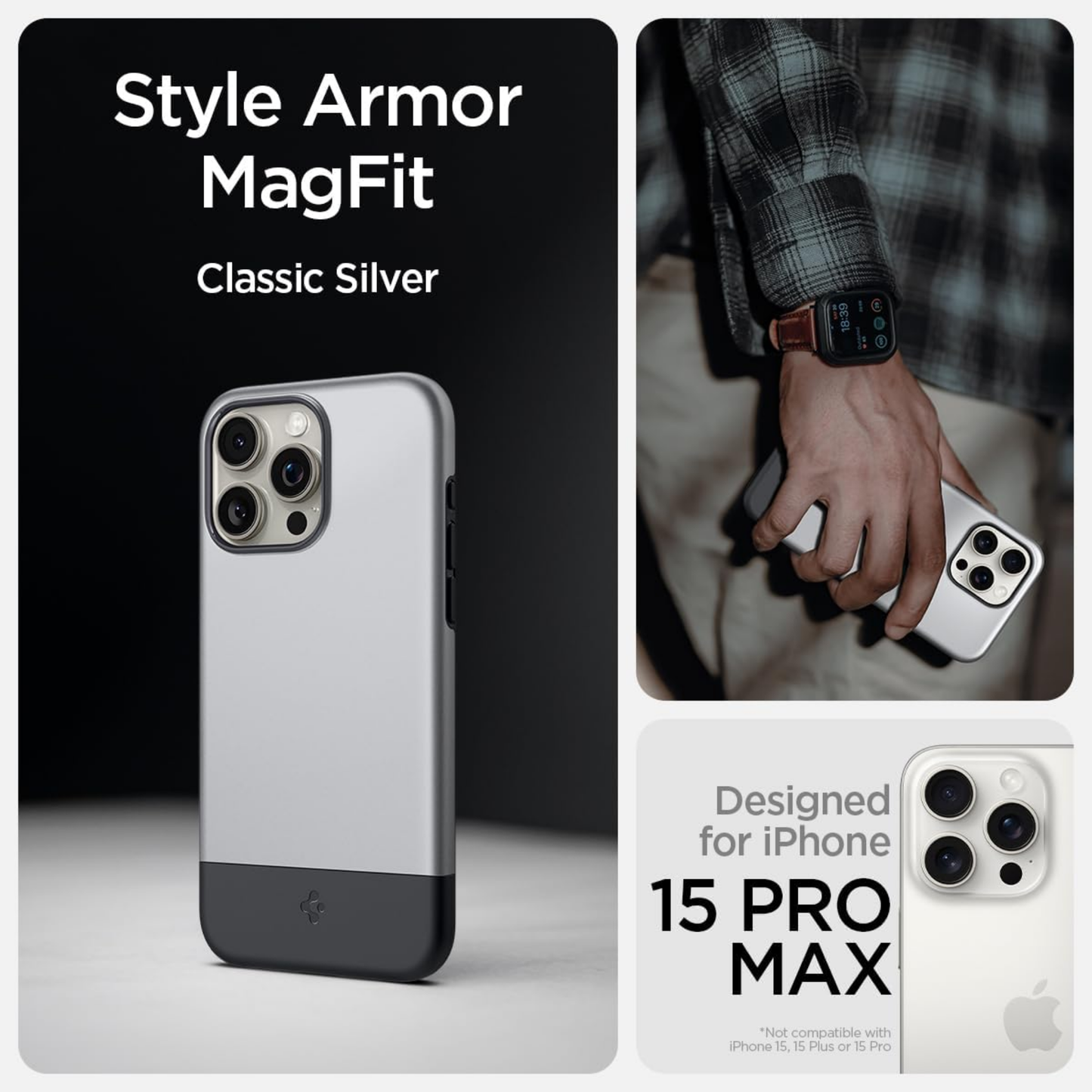 Spigen Style Armor MagSafe, classic silver - für iPhone 15 Pro Max