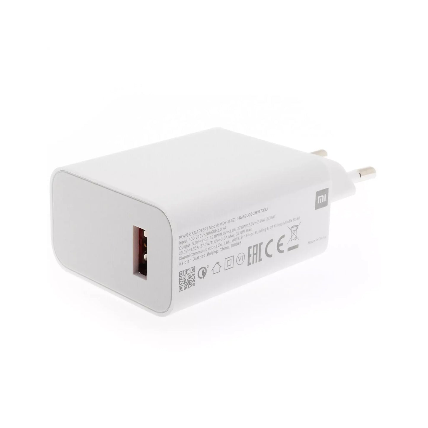 Das Bild zeigt das Xiaomi MDY-11-EZ Ladegerät 33W in Weiß aus der Detailansicht.