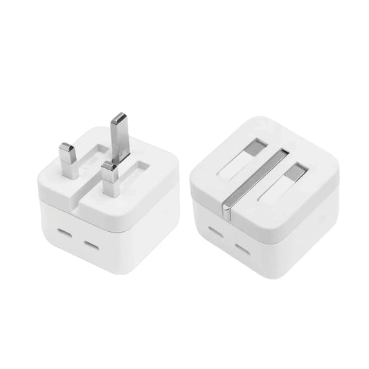 Das Bild zeigt das Apple MNWM3 Ladegerät Duo USB-C 35W UK-Plug in Weiß. 