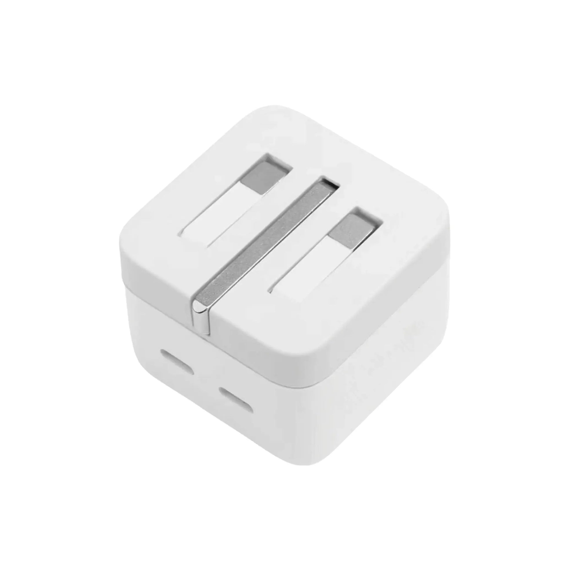 Das Bild zeigt das Apple MNWM3 Ladegerät Duo USB-C 35W UK-Plug in Weiß aus der Seitenansicht.