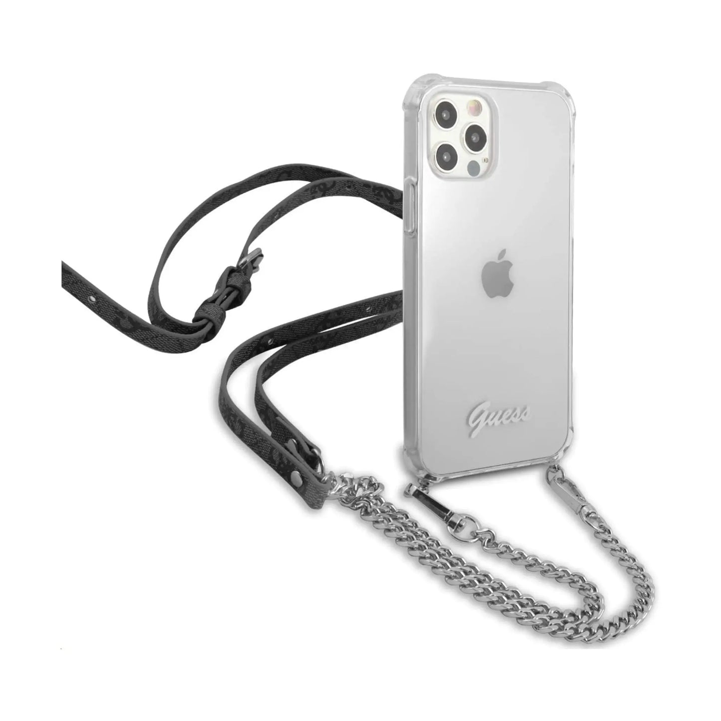 Guess GUHCP12MKC4GSSI 4G Chain Case, Transparent/Silber – iPhone 12 / 12 Pro