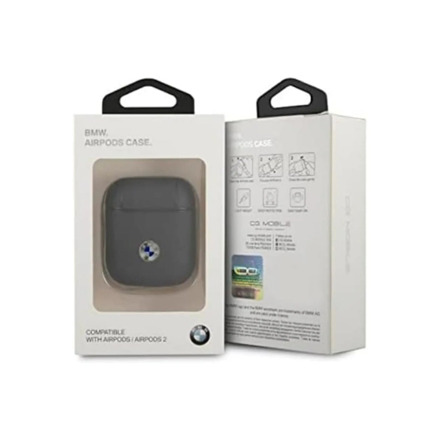 BMW Hülle BMA2SSLNA Leder Silver Logo Navy Blue – AirPods 1/2
