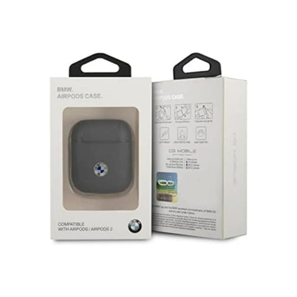 BMW Hülle BMA2SSLNA Leder Silver Logo Navy Blue – AirPods 1/2