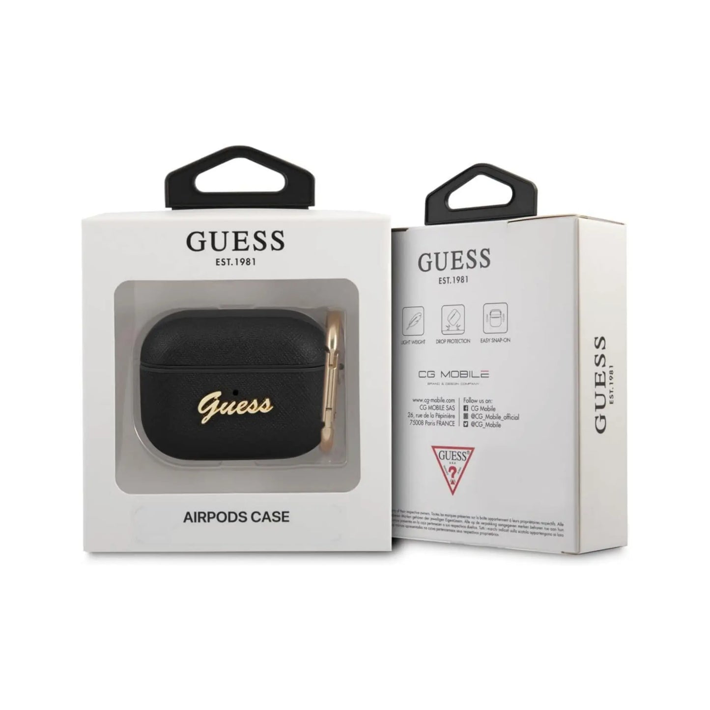 Guess AirPods 3 Hülle GUA3SASMK, Schwarz – Saffiano Script Metal