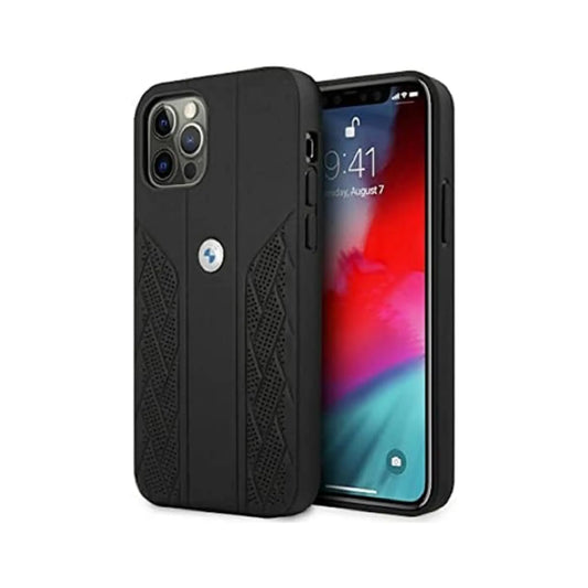 BMW iPhone 12 / 12 Pro Hülle, Schwarz – Leder Curve Perforate