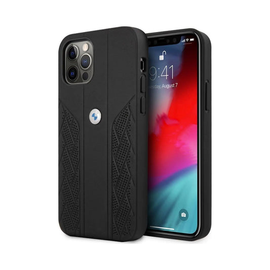 BMW iPhone 12 Pro Max Hülle BMHCP12LRSPPK, Schwarz – Leder Kurve Perforiert Hardcase