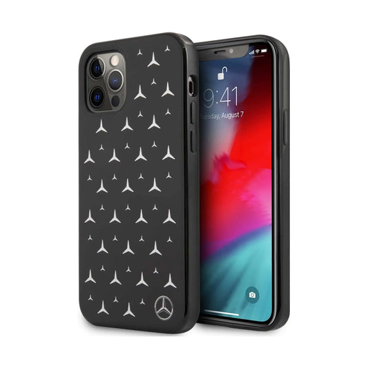 Mercedes iPhone 12 / 12 Pro Hülle, Schwarz – Silber Sterne Muster Hardcase MEHCP12MESPBK