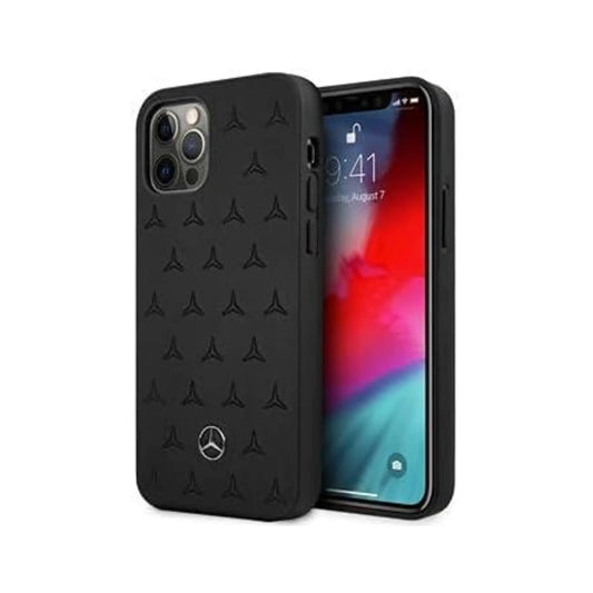 Mercedes iPhone 12 Pro Max Hülle, Schwarz – Leder Sterne Muster Hardcase MEHCP12LPSQBK