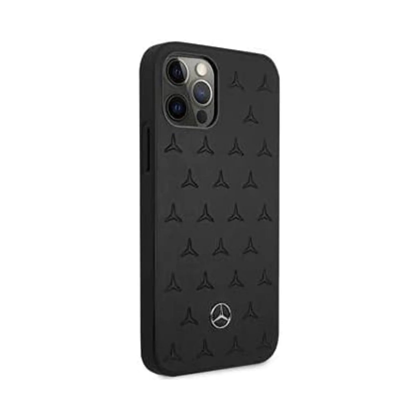 Mercedes iPhone 12 Pro Max Hülle, Schwarz – Leder Sterne Muster Hardcase MEHCP12LPSQBK