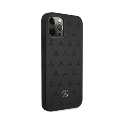 Mercedes iPhone 12 Pro Max Hülle, Schwarz – Leder Sterne Muster Hardcase MEHCP12LPSQBK