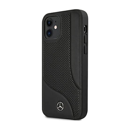 Mercedes iPhone 12 Mini Hülle, Schwarz – Leder Perforierte Fläche Hardcase MEHCP12SCDOBK
