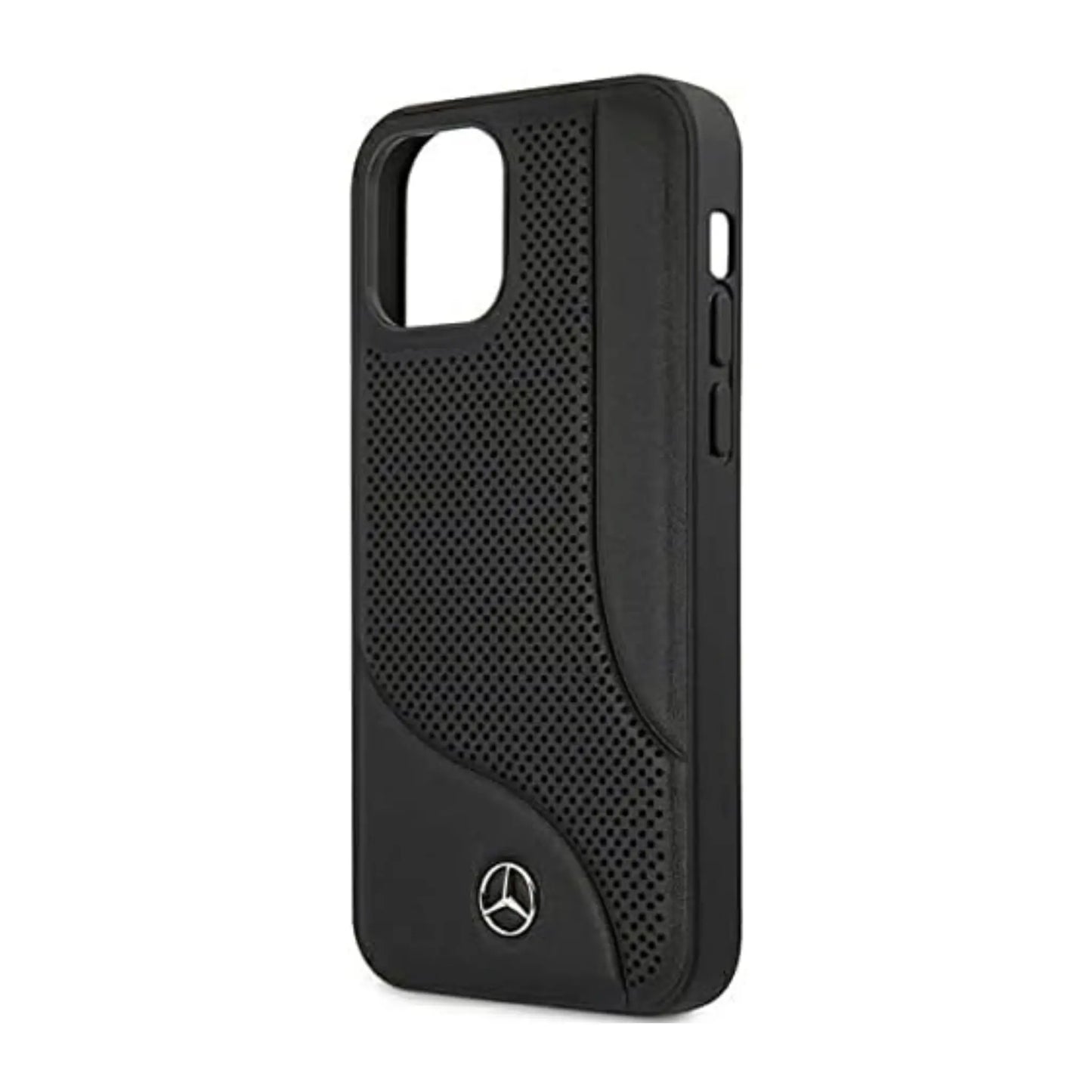 Mercedes iPhone 12 Mini Hülle, Schwarz – Leder Perforierte Fläche Hardcase MEHCP12SCDOBK