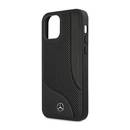 Mercedes iPhone 12 Mini Hülle, Schwarz – Leder Perforierte Fläche Hardcase MEHCP12SCDOBK