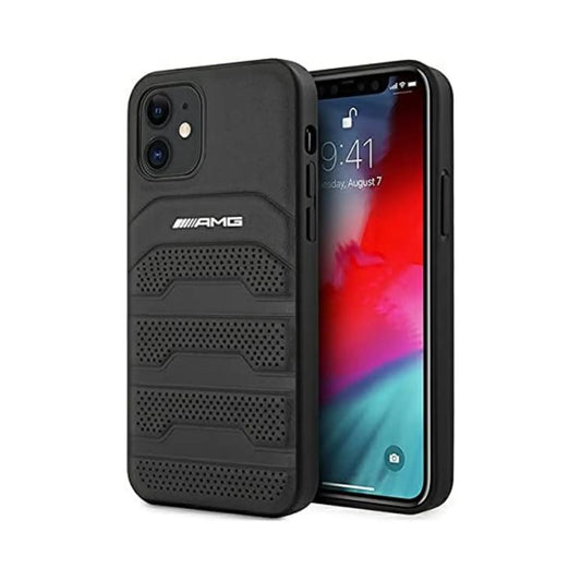 AMG iPhone 12 Mini Hülle, Schwarz – Leder Geprägte Linien