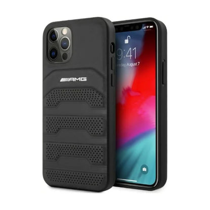 AMG Hülle AMHCP12LGSEBK Leather Debossed Lines Schwarz – iPhone 12 Pro Max