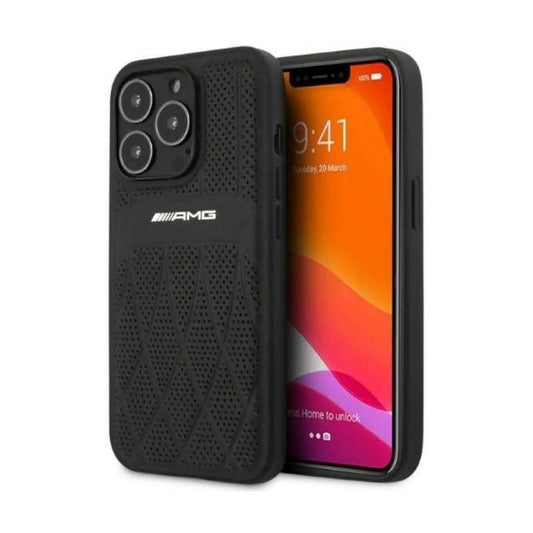 AMG iPhone 13 Pro / 13 Hülle, Schwarz – Leder Gebogene Linien
