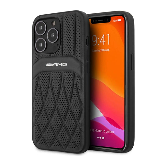 AMG iPhone 13 Pro Max Hülle, Schwarz – Leder Gekrümmte Linien