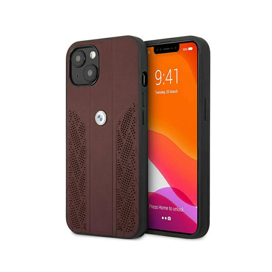 BMW iPhone 13 Mini Hülle, Rot – Leder Curve Perforate Hardcase