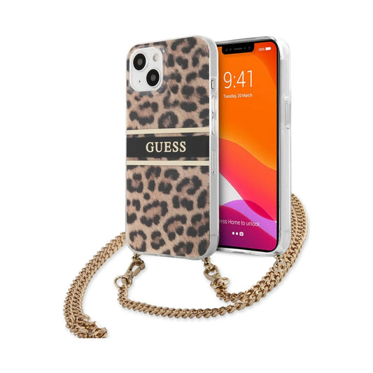 Guess Hülle Leopard Gold Stripe Crossbody - iPhone 13 mini