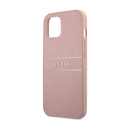 Guess Saffiano Metal Logo Stripes Hülle Rosa – iPhone 13 Pro