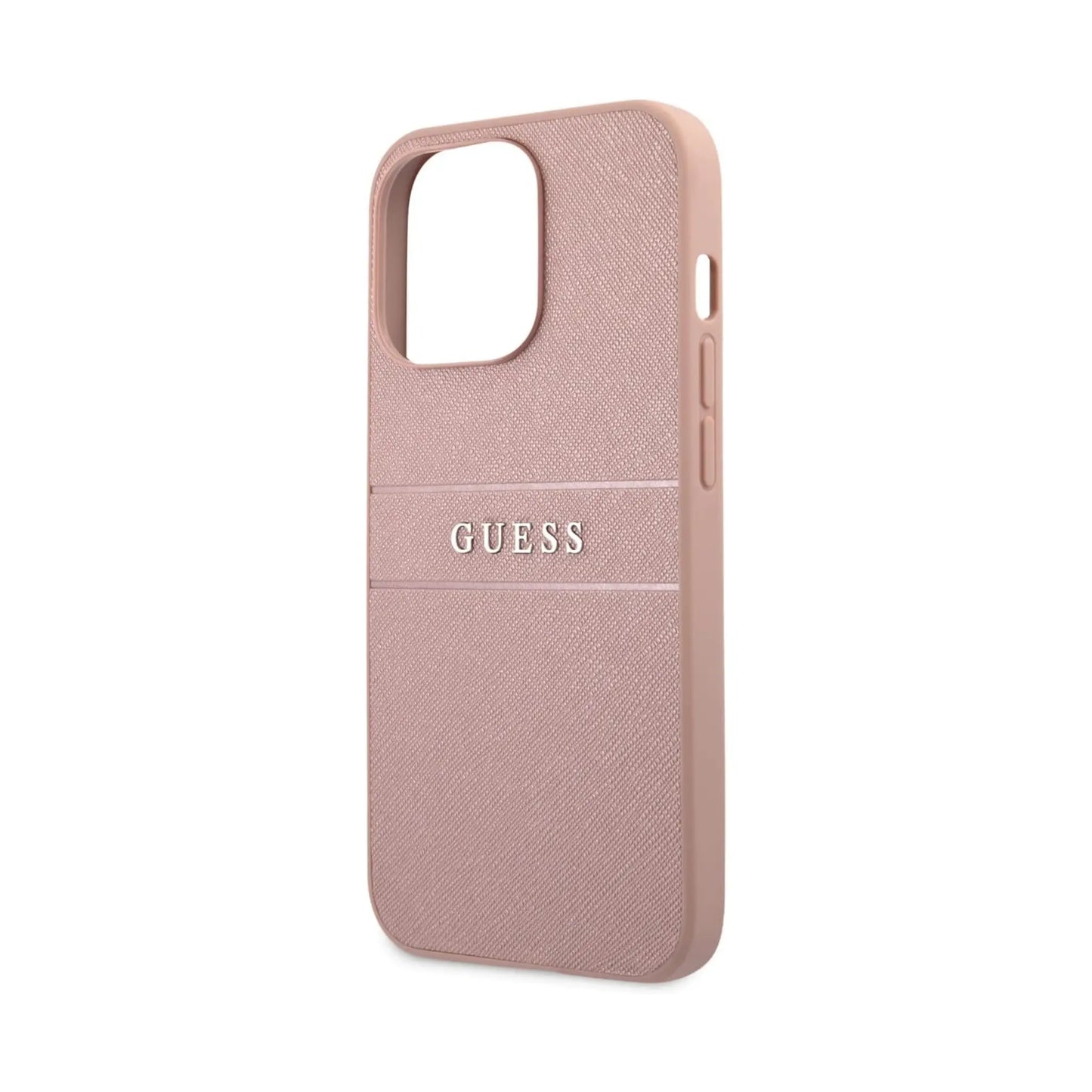 Guess Hülle Saffiano Metal Logo Stripes Pink - iPhone 13 Pro Max