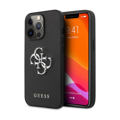 Guess Hülle Saffiano 4G Big Silver Logo Schwarz - iPhone 13 Pro