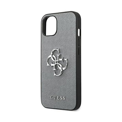Guess Hülle GUHCP13SSA4GSGR Saffiano 4G Logo Metall Grau – iPhone 13 Mini